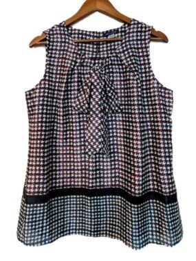 Tommy Hilfiger Houndstooth Bow-Neck Sleeveless Blouse Top Size XL